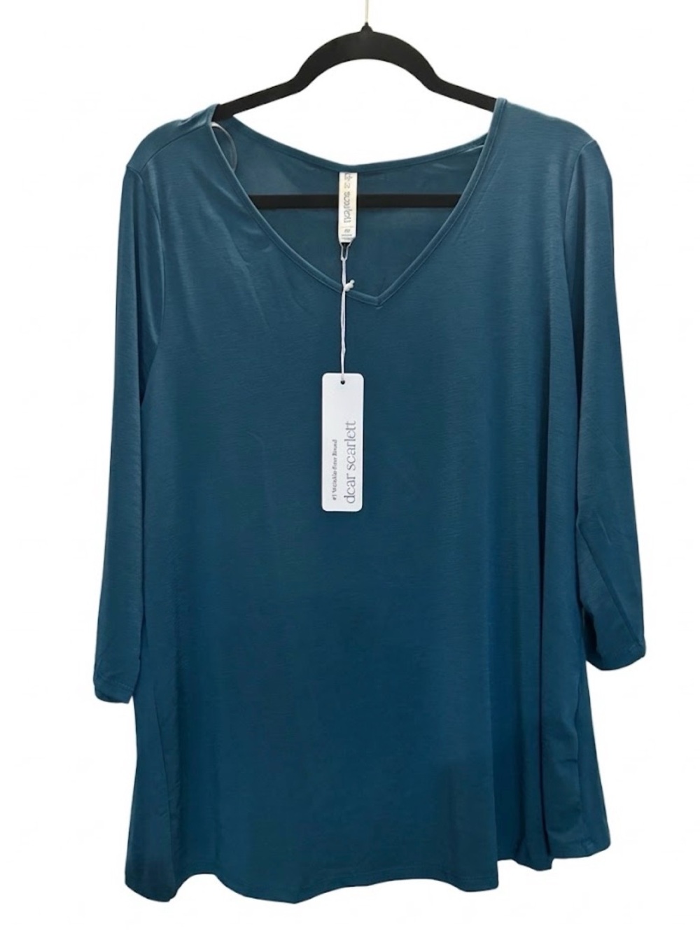 Dear Scarlett Teal V-Neck Long-Sleeve Blouse Boutique Wrinkle Free
